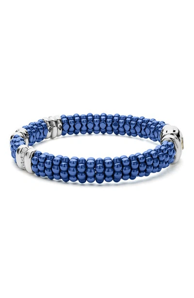 Lagos 18k Yellow Gold & Sterling Silver Diamond Rondelle & Ultramarine Ceramic Caviar Bead Statement Brace In Ultramarine