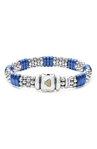 Lagos 18k Yellow Gold & Sterling Silver Ultramarine Ceramic Rondelle & Caviar Bead Statement Bracelet In Ultramarine