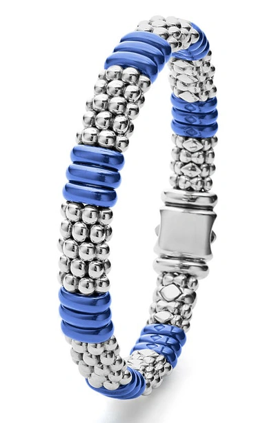 Lagos 18k Yellow Gold & Sterling Silver Ultramarine Ceramic Rondelle & Caviar Bead Statement Bracelet In Ultramarine
