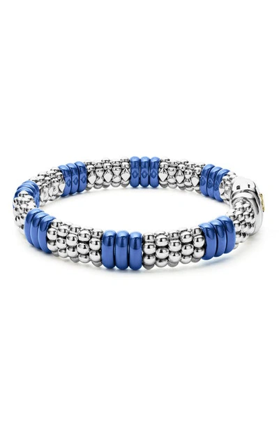 Lagos 18k Yellow Gold & Sterling Silver Ultramarine Ceramic Rondelle & Caviar Bead Statement Bracelet In Ultramarine