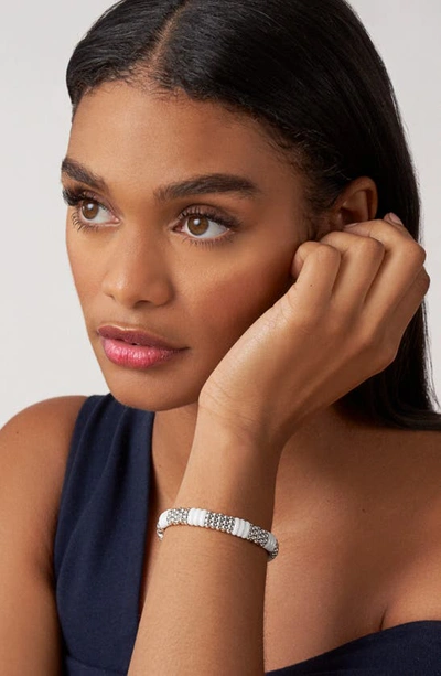 Lagos 18k Yellow Gold & Sterling Silver White Ceramic Rondelle & Caviar Bead Statement Bracelet In White