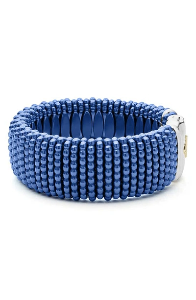 Shop Lagos Wide Blue Ceramic Caviar Bracelet In Ultramarine