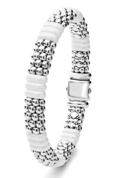 Lagos 18k Yellow Gold & Sterling Silver White Ceramic Rondelle & Caviar Bead Statement Bracelet In White