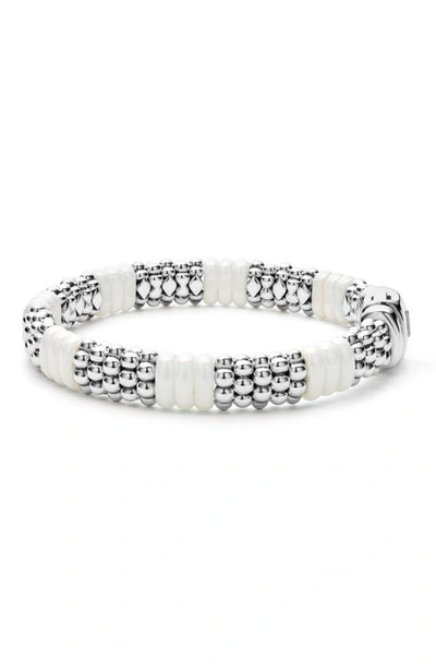 Lagos 18k Yellow Gold & Sterling Silver White Ceramic Rondelle & Caviar Bead Statement Bracelet In White