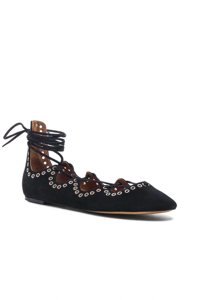 Shop Isabel Marant Leo Eyelet Velvet Flats In Black