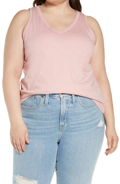 Shop Madewell Whisper Cotton V-neck Tank In Pink Icing