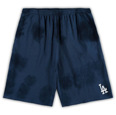 Shop Profile Navy Los Angeles Dodgers Big & Tall Tye Dye Fleece Shorts