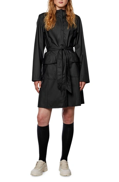 Shop Rains Curve Waterproof Belted Jacket In Black