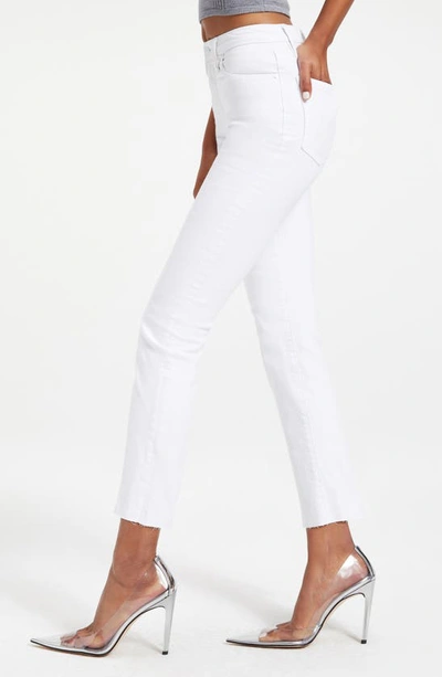 Shop Good American Good Straight High Waist Raw Hem Straight Leg Jeans In White037