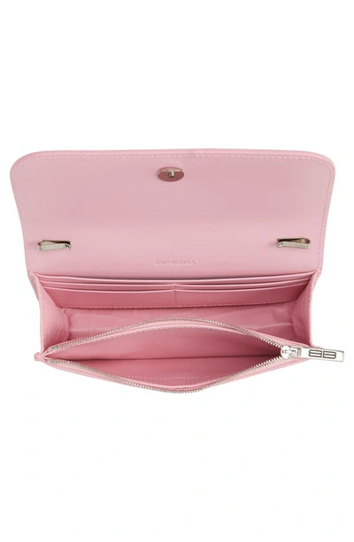 Shop Balenciaga Gossip Bb Logo Croc Embossed Leather Wallet On A Chain In Candy Pink