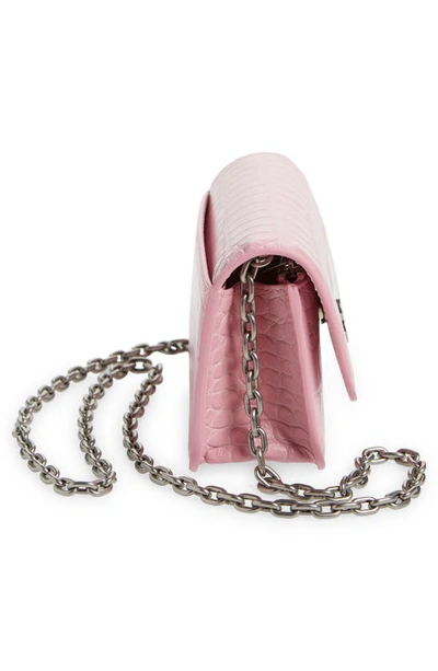 Shop Balenciaga Gossip Bb Logo Croc Embossed Leather Wallet On A Chain In Candy Pink
