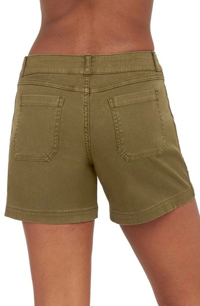 Shop Spanx 6-inch Stretch Twill Shorts In Darkened Olive