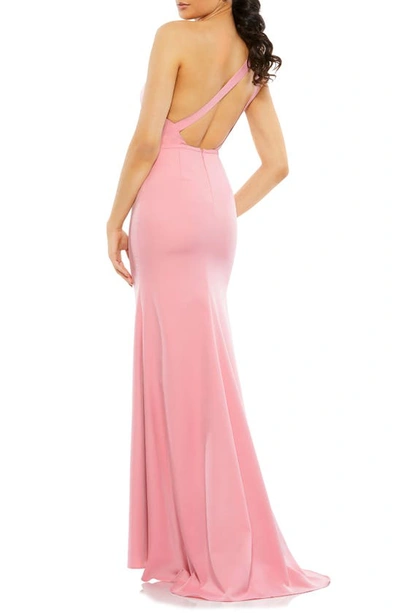 Shop Ieena For Mac Duggal One-shoulder Jersey Mermaid Gown In Rose Pink