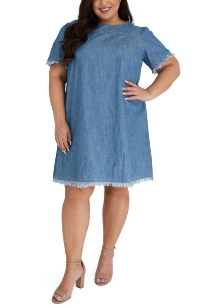 Maree Pour Toi Plus Size Denim Fringe Dress In Medium Denim
