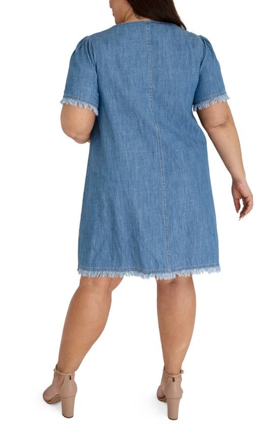 Maree Pour Toi Plus Size Denim Fringe Dress In Medium Denim