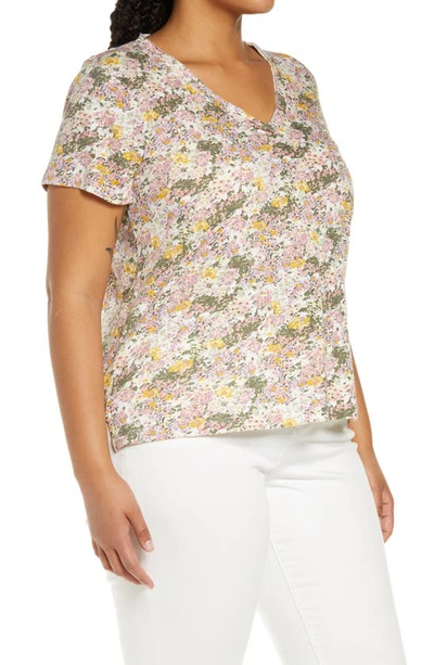 Shop Caslon Short Sleeve V-neck T-shirt In Ivory- Pink Ditsy Meadow