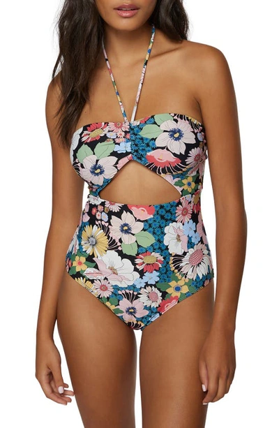 O'neill O'neil Juniors' Twiggy Sayulita Floral-print Cutout One-piece Swimsuit Women's Swimsuit In Black