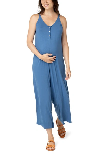 Shop Nom Maternity Chelsea Wide Leg Maternity/nursing Jumpsuit In Dusk Navy