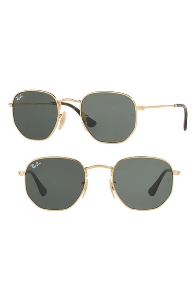 Shop Ray Ban 48mm Hexagonal Flat Lens Sunglasses In Gold/ Green