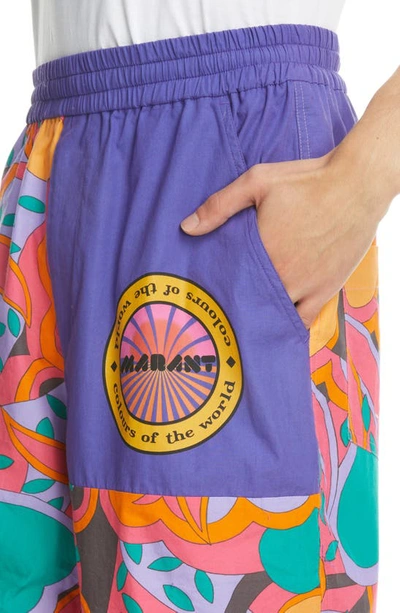 Shop Isabel Marant Laverneo Abstract Print Cotton Logo Shorts In Violet