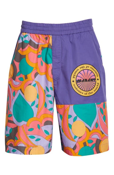 Shop Isabel Marant Laverneo Abstract Print Cotton Logo Shorts In Violet