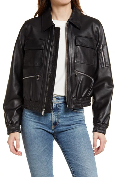 Shop Sam Edelman Leather Bomber Jacket In Black