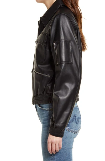 Shop Sam Edelman Leather Bomber Jacket In Black