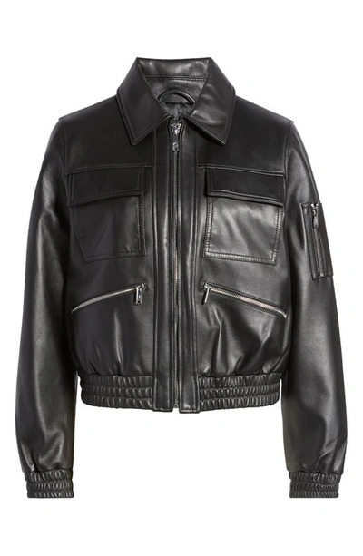 Shop Sam Edelman Leather Bomber Jacket In Black