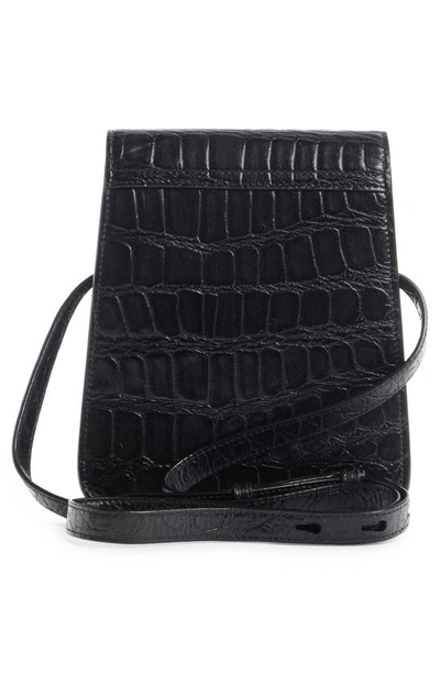 Shop Saint Laurent Kaia North/south Croc Embossed Leather Shoulder Bag In 1000 Nero