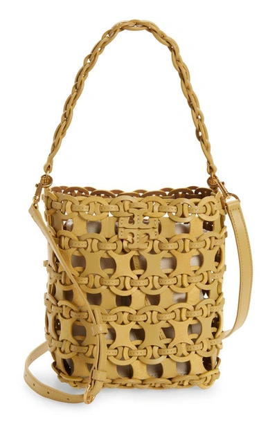Tory Burch Mcgraw Small Woven Leather Bucket Bag In Beeswax