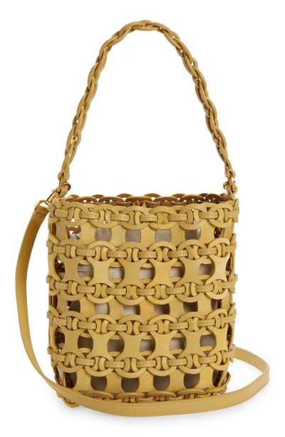 Tory Burch Mcgraw Small Woven Leather Bucket Bag In Beeswax