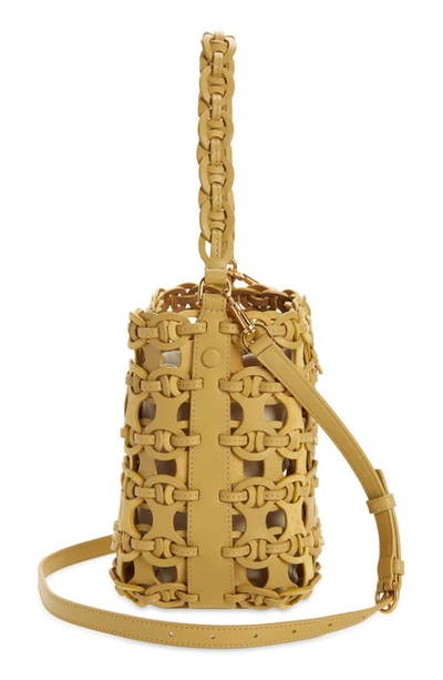 Tory Burch Mcgraw Small Woven Leather Bucket Bag In Beeswax