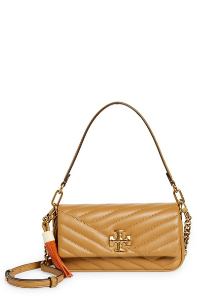 NWT $548 Tory Burch Kira Chevron Quilted Small Leather Shoulder Bag-Dusty  Almond