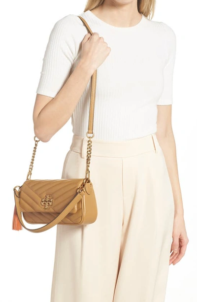 Small Kira Chevron Leather Shoulder Bag In Dusty Almond/rolled Gold