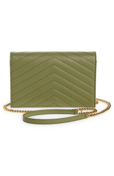 Shop Saint Laurent 'small Mono' Leather Wallet On A Chain In Pistacchio