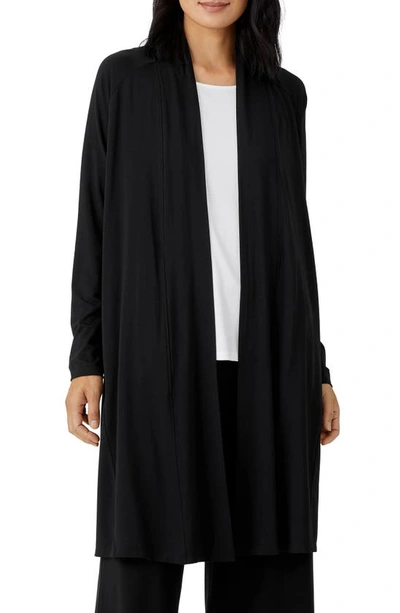 Shop Eileen Fisher Knee Length Open Front Jersey Jacket In Black