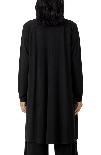 Shop Eileen Fisher Knee Length Open Front Jersey Jacket In Black