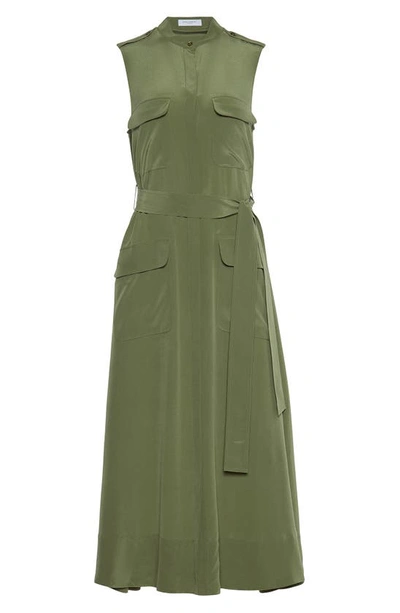 Shop Equipment Illumina Sleeveless Silk Dress In Olive Green