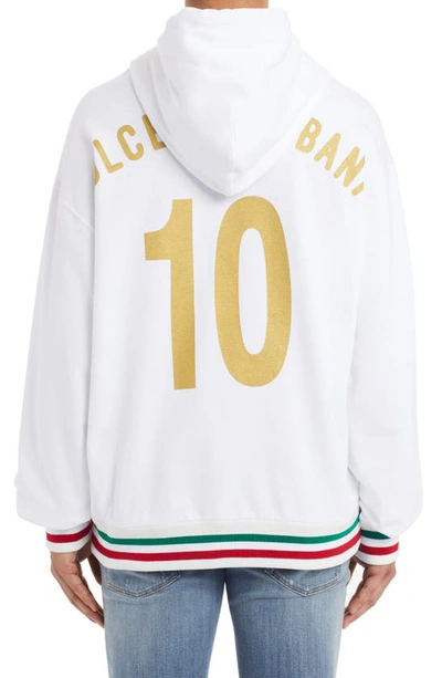 Shop Dolce & Gabbana Player Warm-up Logo Graphic Hoodie In W0800 Bianco