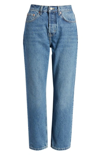 Topshop Straight Jean With Raw Hems In Mid Blue-blues | ModeSens