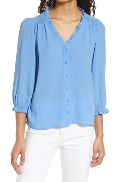 Shop Cece Ruffle V-neck Blouse In Blue Jay