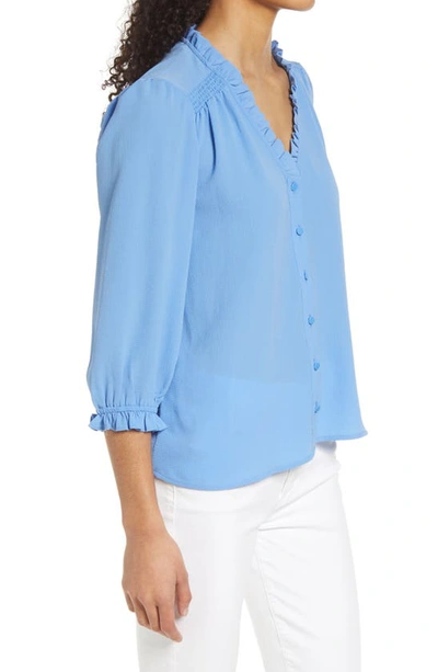 Shop Cece Ruffle V-neck Blouse In Blue Jay