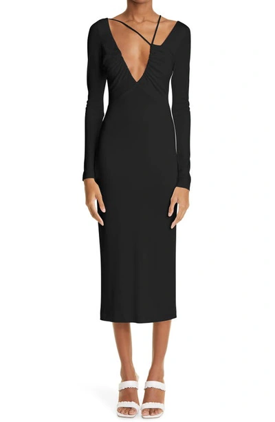 Shop Et Ochs Bella Plunge Neck Long Sleeve Midi Dress In Black