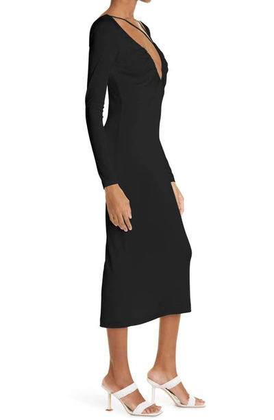 Shop Et Ochs Bella Plunge Neck Long Sleeve Midi Dress In Black