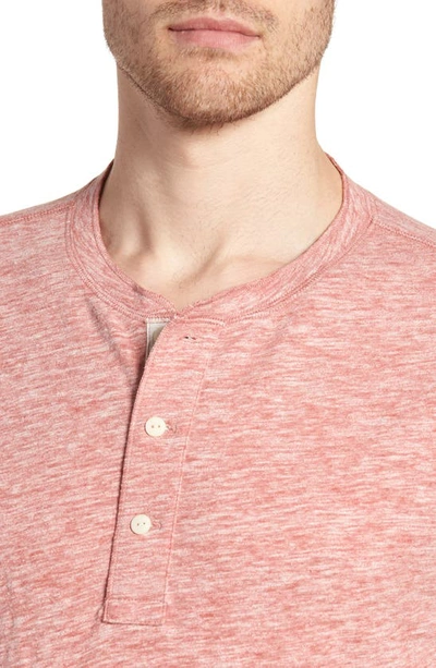 Shop Faherty Short Sleeve Heathered Cotton Blend Henley In Faded Red Heather