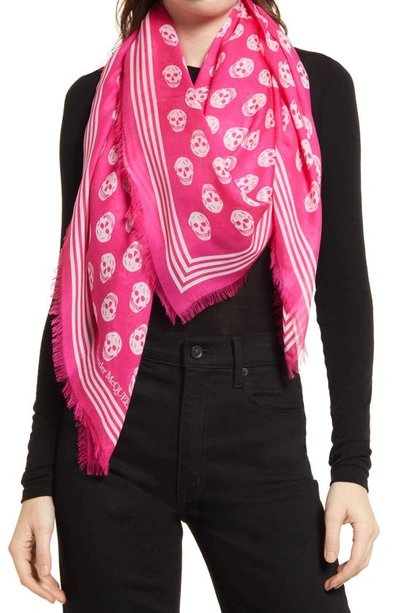 Shop Alexander Mcqueen Skull Print Modal Scarf In Bobby Pink/ Pale Pink
