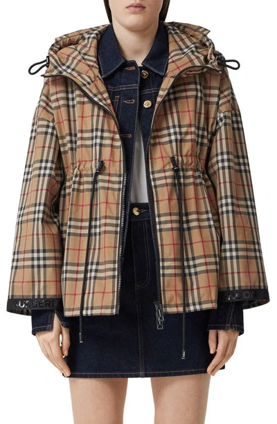 Shop Burberry Bacton Vintage Check Hooded Jacket In Archive Beige Ip Chk
