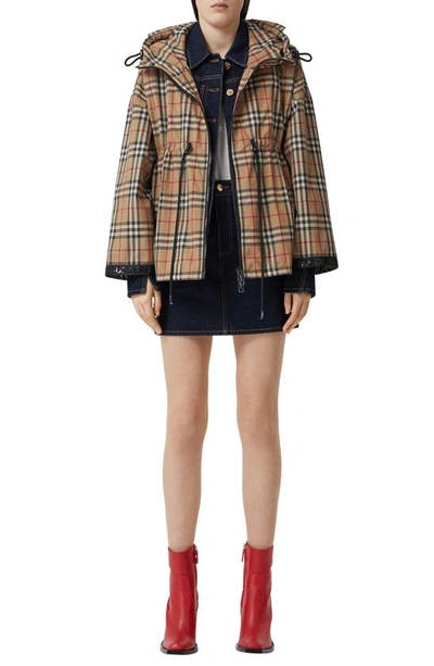 Shop Burberry Bacton Vintage Check Hooded Jacket In Archive Beige Ip Chk