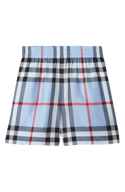 Shop Burberry Tawny Check Print Silk Twill Shorts In Pale Blue Ip Check