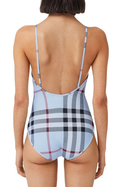 Shop Burberry Delia Check One-piece Swimsuit In Pale Blue Ip Check
